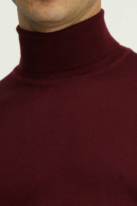Koyu Bordo Balıkçı Yaka Regular Fit Sıcak Tutan Yünlü Triko Kazak
