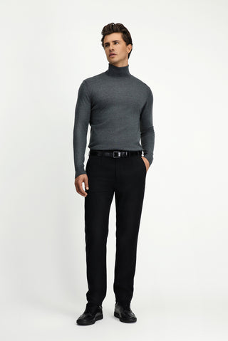  Orta Anrasit Melanj Balıkçı Yaka Regular Fit Sıcak Tutan Yünlü Triko Kazak