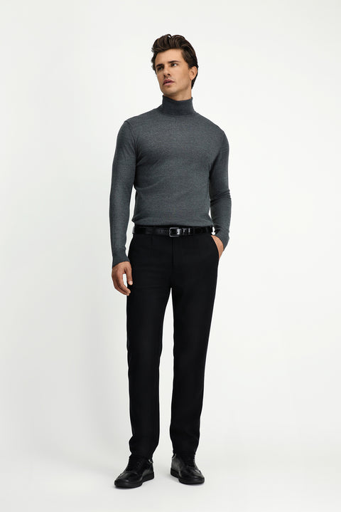 Orta Anrasit Melanj Balıkçı Yaka Regular Fit Sıcak Tutan Yünlü Triko Kazak