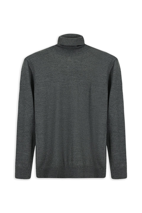 Orta Anrasit Melanj Balıkçı Yaka Regular Fit Sıcak Tutan Yünlü Triko Kazak