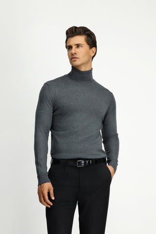  Orta Anrasit Melanj Balıkçı Yaka Regular Fit Sıcak Tutan Yünlü Triko Kazak