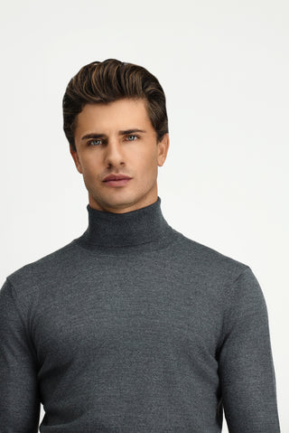 Orta Anrasit Melanj Balıkçı Yaka Regular Fit Sıcak Tutan Yünlü Triko Kazak