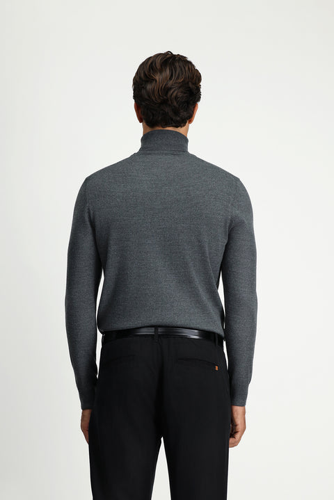 Orta Anrasit Melanj Balıkçı Yaka Regular Fit Sıcak Tutan Yünlü Triko Kazak