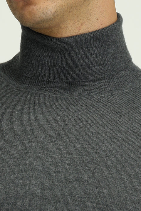 Orta Anrasit Melanj Balıkçı Yaka Regular Fit Sıcak Tutan Yünlü Triko Kazak