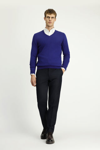  İndigo V Yaka Regular Fit Pamuklu Kaşmirli Triko Kazak