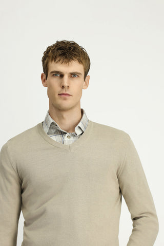  Orta Vizon V Yaka Regular Fit Pamuklu Kaşmirli Triko Kazak