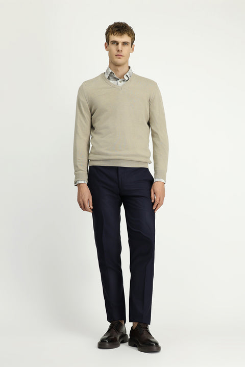 Orta Vizon V Yaka Regular Fit Pamuklu Kaşmirli Triko Kazak