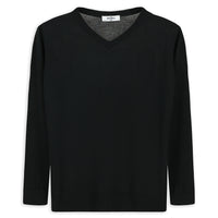 Siyah V Yaka Regular Fit Yünlü Basic Örme Triko Kazak