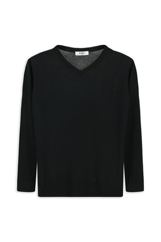  Siyah V Yaka Regular Fit Yünlü Basic Örme Triko Kazak