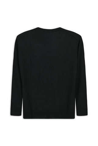  Siyah V Yaka Regular Fit Yünlü Basic Örme Triko Kazak