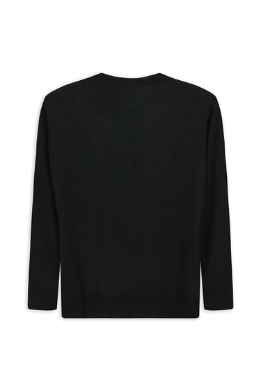  Siyah V Yaka Regular Fit Yünlü Basic Örme Triko Kazak