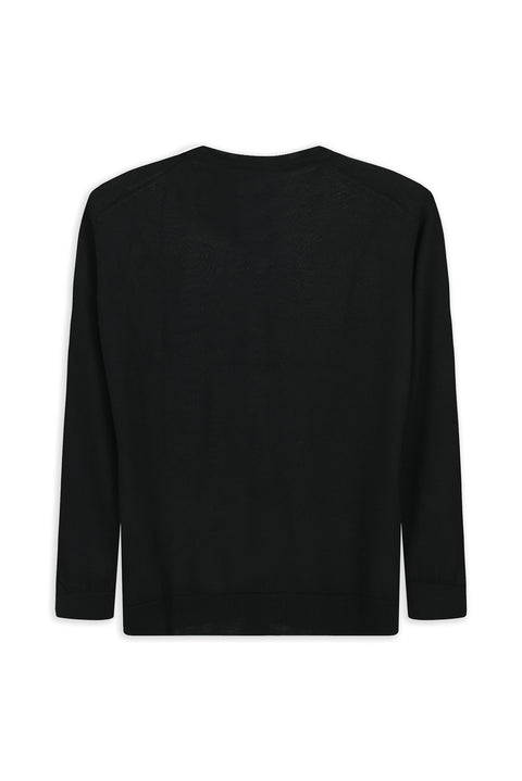 Siyah V Yaka Regular Fit Sıcak Tutan Yünlü Triko Kazak