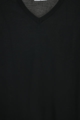  Siyah V Yaka Regular Fit Yünlü Basic Örme Triko Kazak