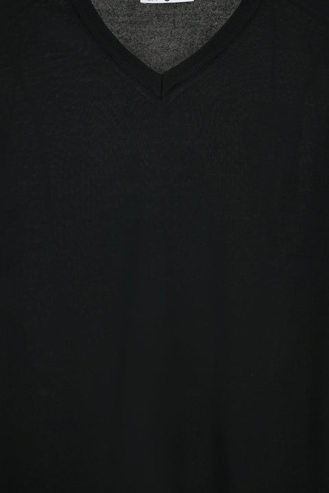 Siyah V Yaka Regular Fit Sıcak Tutan Yünlü Triko Kazak