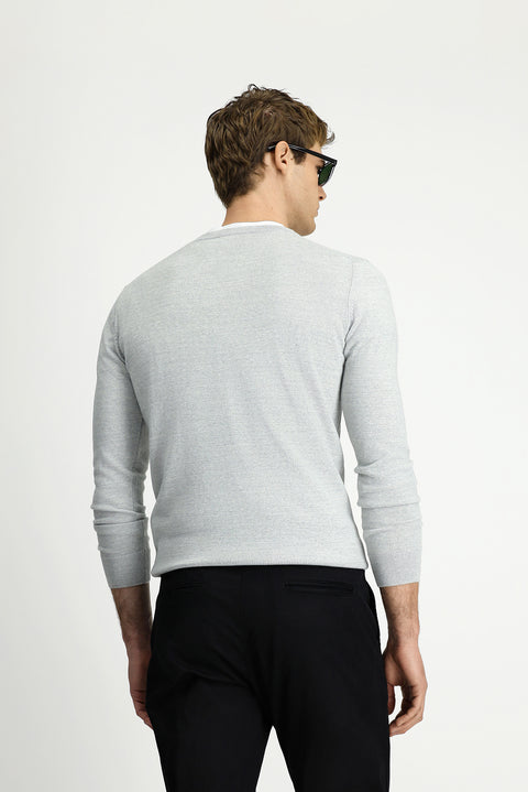 Açık Gri Melanj V Yaka Regular Fit Sıcak Tutan Yünlü Triko Kazak