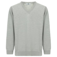 Açık Gri Melanj V Yaka Regular Fit Yünlü Örme Triko Kazak