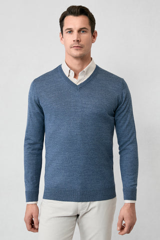  ?ndigo Melanj V Yaka Regular Fit S?cak Tutan Yünlü Triko Kazak-Ki??l?
