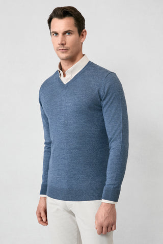  ?ndigo Melanj V Yaka Regular Fit S?cak Tutan Yünlü Triko Kazak-Ki??l?