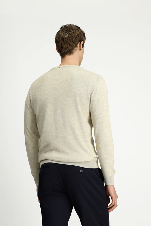 Açık Bej V Yaka Regular Fit Sıcak Tutan Yünlü Triko Kazak