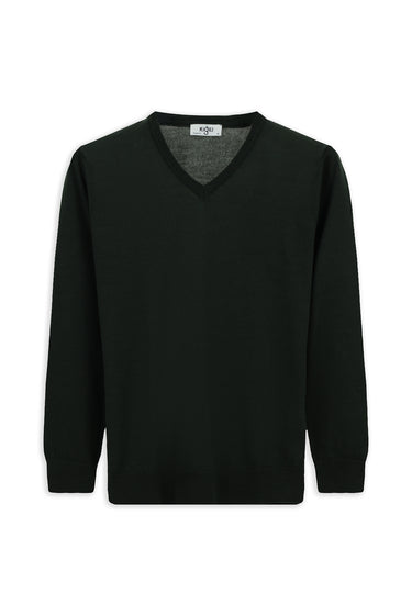 Asker Haki V Yaka Regular Fit Yünlü Örme Triko Kazak