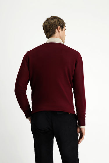 Koyu Bordo V Yaka Regular Fit Yünlü Triko Kazak