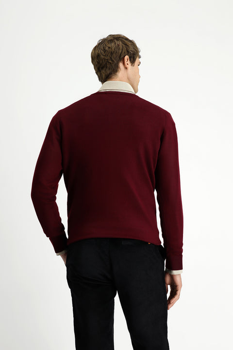 Koyu Bordo V Yaka Regular Fit Sıcak Tutan Yünlü Triko Kazak