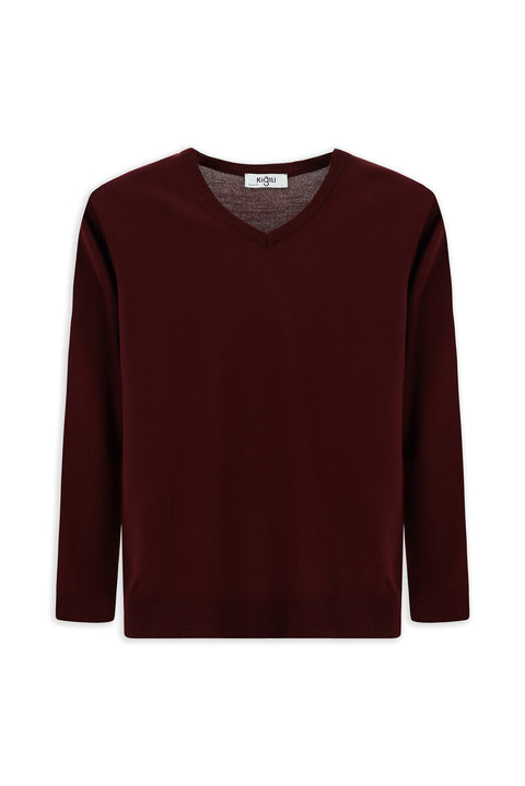 Koyu Bordo V Yaka Regular Fit Sıcak Tutan Yünlü Triko Kazak