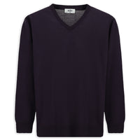 Koyu Mor V Yaka Regular Fit Yünlü Örme Triko Kazak