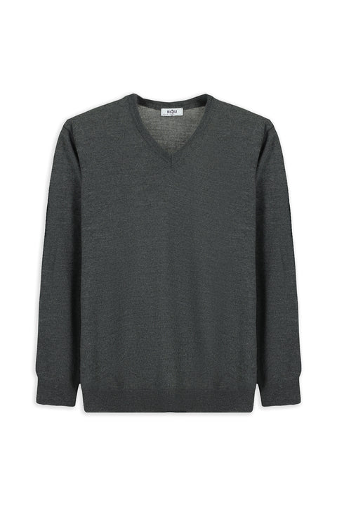 Orta Anrasit Melanj V Yaka Regular Fit Sıcak Tutan Yünlü Triko Kazak