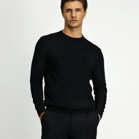 Siyah Bisiklet Yaka Regular Fit Triko Kazak