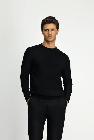  Siyah Bisiklet Yaka Regular Fit Triko Kazak