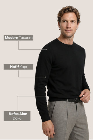  Siyah Bisiklet Yaka Regular Fit Triko Kazak