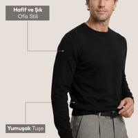 Siyah Bisiklet Yaka Regular Fit Triko Kazak