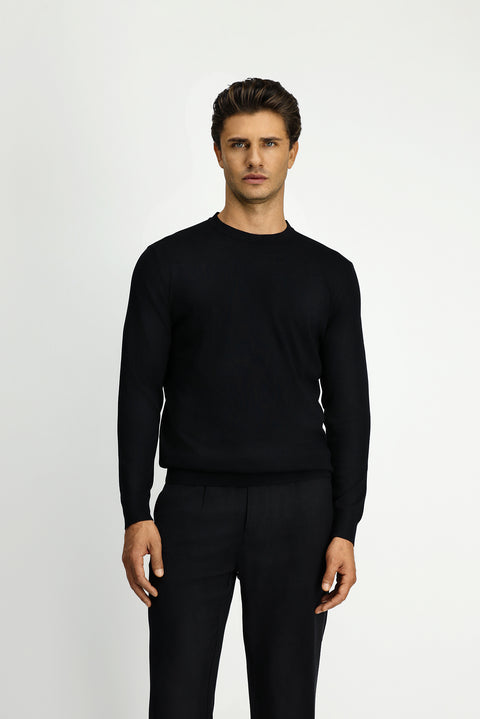 Siyah Bisiklet Yaka Regular Fit Triko Kazak