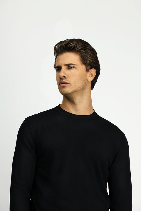 Siyah Bisiklet Yaka Regular Fit Triko Kazak