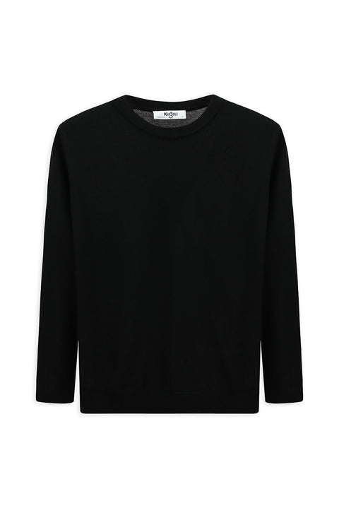 Black Crew Neck Regular Fit Knitted Sweater