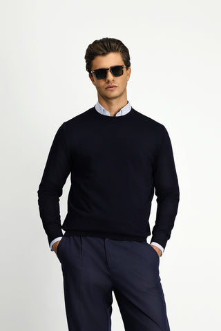  Koyu Lacivert Bisiklet Yaka Regular Fit Triko Kazak