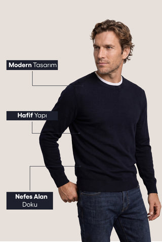  Koyu Lacivert Bisiklet Yaka Regular Fit Triko Kazak