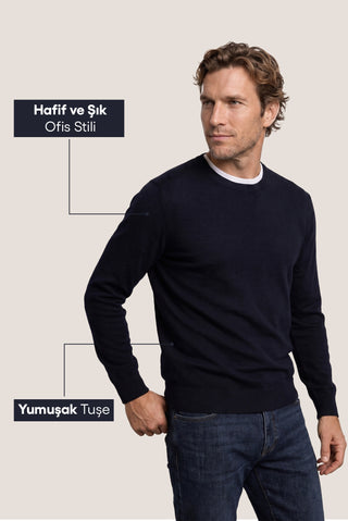  Koyu Lacivert Bisiklet Yaka Regular Fit Triko Kazak