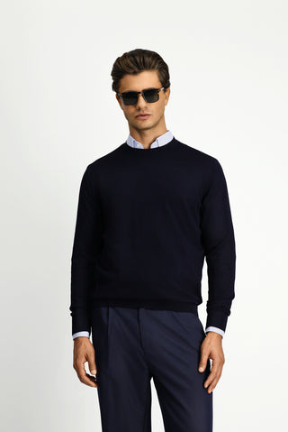  Koyu Lacivert Bisiklet Yaka Regular Fit Triko Kazak