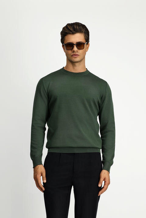 Orta Haki Bisiklet Yaka Regular Fit Triko Kazak