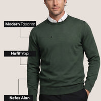 Orta Haki Bisiklet Yaka Regular Fit Triko Kazak
