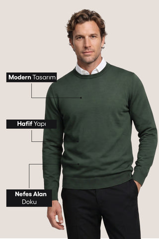  Orta Haki Bisiklet Yaka Regular Fit Triko Kazak