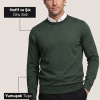 Orta Haki Bisiklet Yaka Regular Fit Triko Kazak