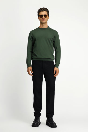  Orta Haki Bisiklet Yaka Regular Fit Triko Kazak
