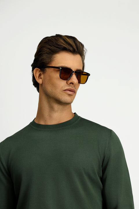 Orta Haki Bisiklet Yaka Regular Fit Triko Kazak