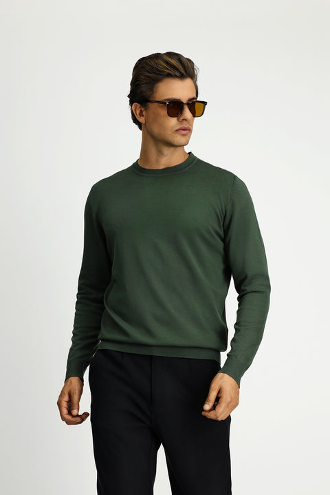 Orta Haki Bisiklet Yaka Regular Fit Triko Kazak