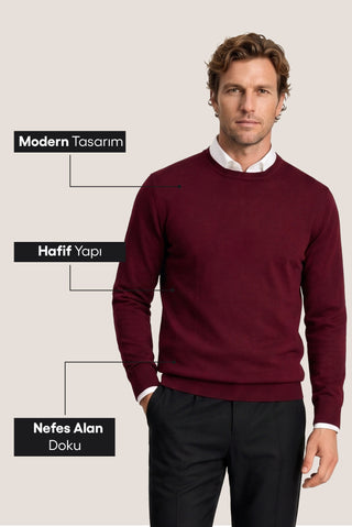  Koyu Bordo Bisiklet Yaka Regular Fit Triko Kazak