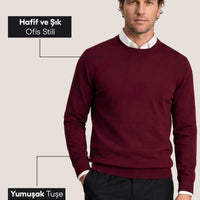 Koyu Bordo Bisiklet Yaka Regular Fit Triko Kazak