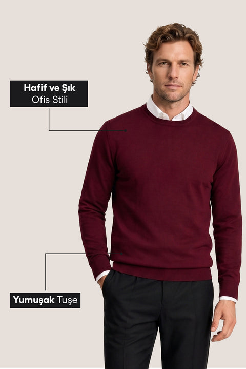 Koyu Bordo Bisiklet Yaka Regular Fit Triko Kazak